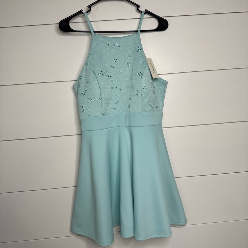 Francesca's Collections Green Sleeveless Halter Fit and Flare Dress